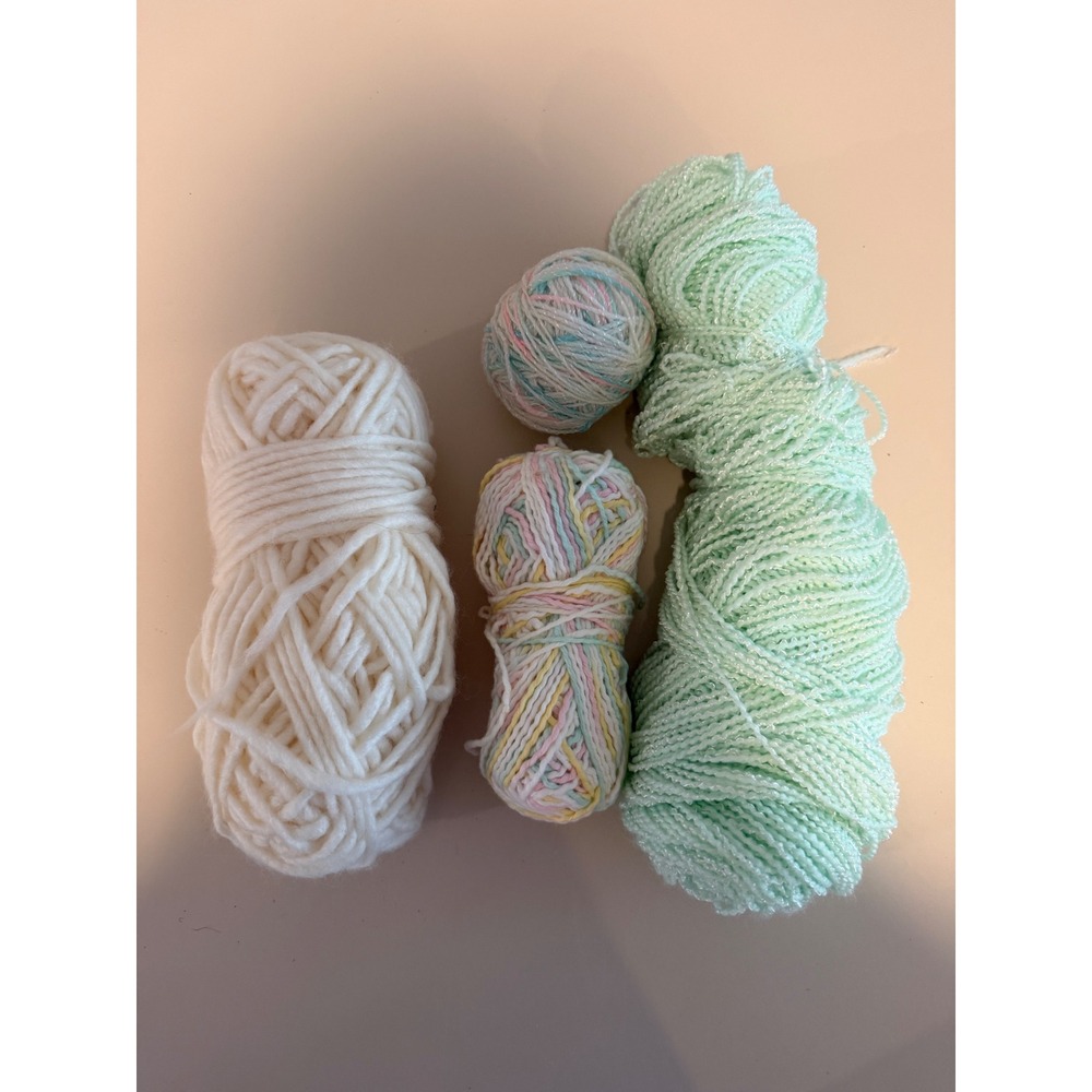 Mixed Pastel Yarn Lot Mint Green Cream Variegated Shimmer Crafting Bundle